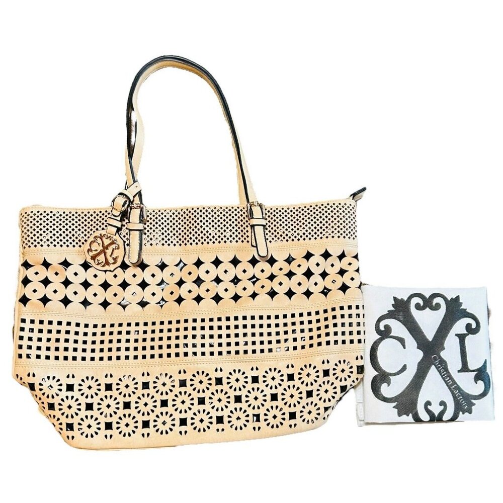 CHRISTIAN LACROIX Lasercut Brown Faux Leather Purse Tote Shoulder HandBag Women